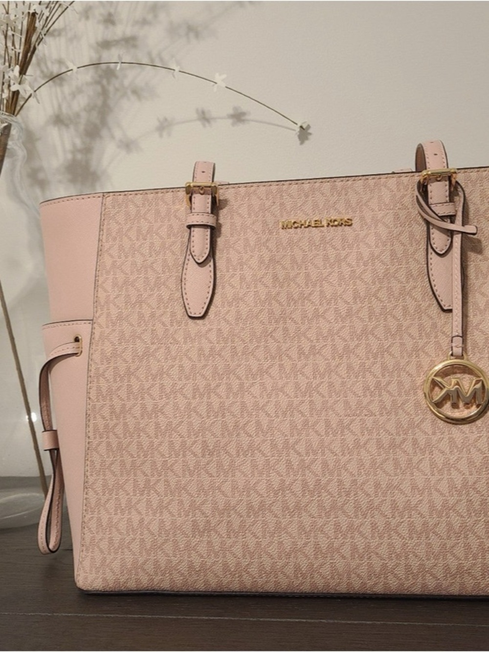 Michael Kors Blush Pink MK Logo Tote with Gold Accents